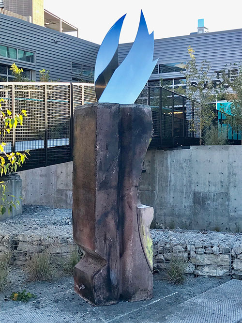 <i>Victoria's Secret</i>, 2018, Concrete, stainless steel, ash and enamel, 108 x 24 x 24 inches, Denver, CO
